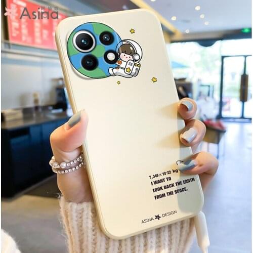 ASINA Cartoon Case For Xiaomi Mi11 10 9 Poco F3 F2 Pro Straight Edge Liquid Silicone Cases For Redmi Note 9 8 7 Cover Capa Girl
