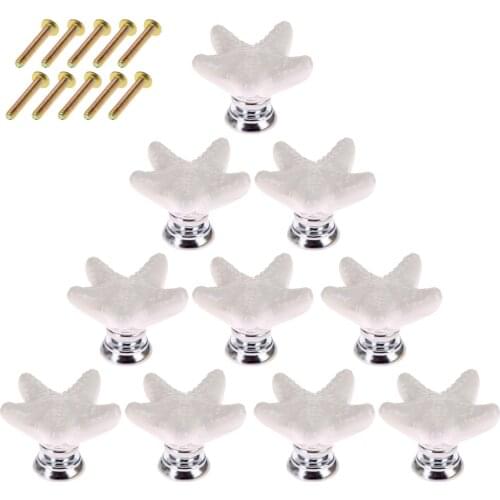 10pcs White Ceramic Starfish Shaped Handle Creative Doorknob For Cabinet Drawer Wardrobe Door Furniture Handle Knob New