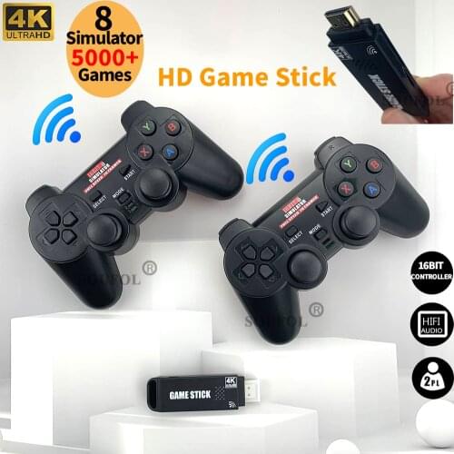 Dropshipping Wireless Video Game Console Stick 4K HD Display on TV Projector Classic Retro 5000+ Games Double Controller Player
