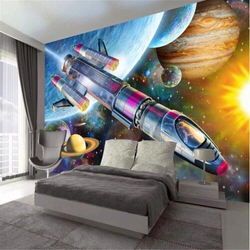 Milofi custom large 3D wallpaper mural modern hand-painted cartoon space universe rocket childrens room background wall