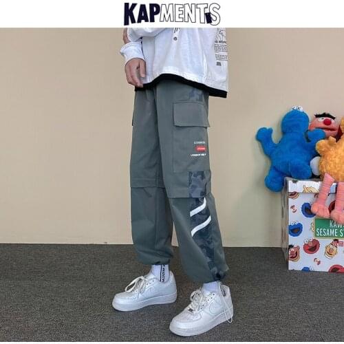 KAPMENTS Men Harajuku Vintage Streetwear Cargo Pants 2021 Mens Korean Fashion Baggy Japanese Joggers Pants Male Sweat Y2k Pants