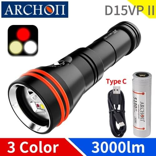 D15VP II 3 color diving phtotgraphy light 6500k diving flashlight dive HD video fill light Underwater 100m diving lighting torch