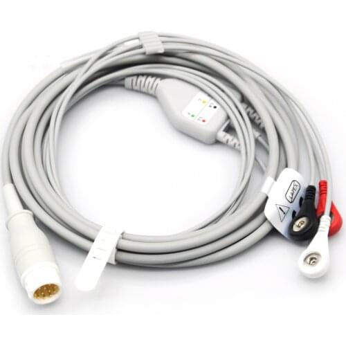 HP 12 Pin 3 Lead One Piece ECG Cable,Snap,AHA
