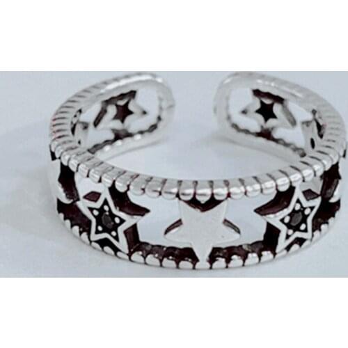 Punk Rock Style Halo Black Cubic Zircon Rings Pave Stars Adjustable Retro Gifts For Women Ladies Accessories