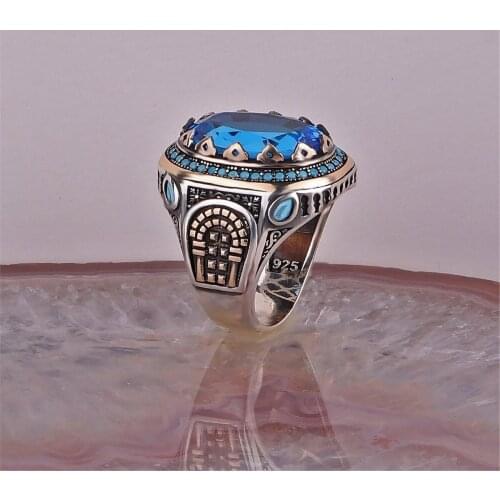 Blue Glass Stone 925 Sterling 925 K Silver Ring