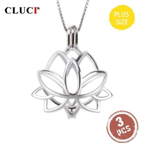 CLUCI 3pcs 925 Sterling Silver Pendant Lotus Flower Charmsfor Women Jewelry Silver 925 Lotus Locket for 10-14mm Pearl SC365SB
