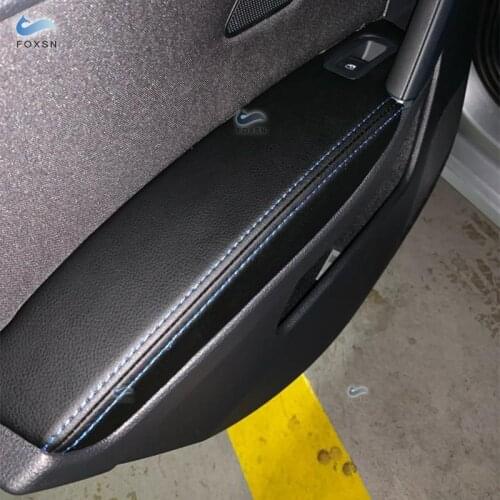 LHD/RHD For VW Golf 7 2014 2015 2016 2017 2018 4pcs Black with Blue Line Car Door Armrest Panel Microfiber Leather Cover Trim
