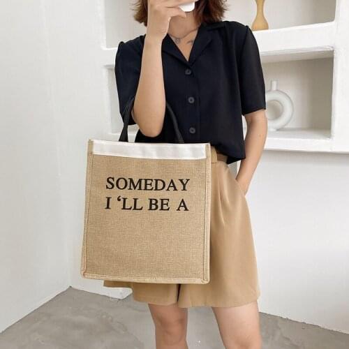 Linen Shopping Bag 2021 Large Capacity Exquisite Tote Bag Fashion Letter Printing Womens Shoulder Simple Handbag