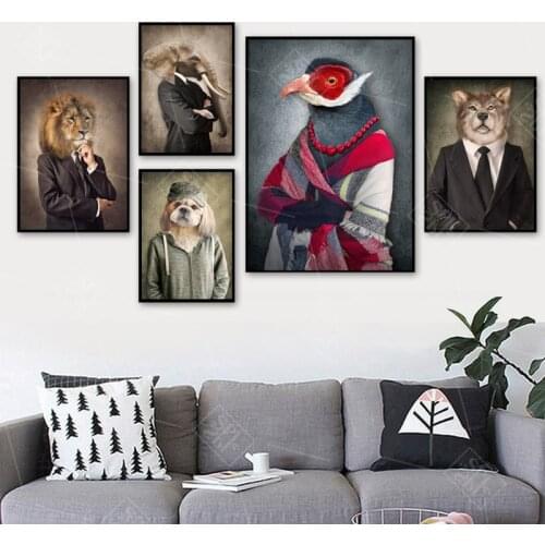 Fashion Art Animals Posters Lion Dog Elephant Bird Wolf Wall Art Canvas Painting Nordic Pictures for Living Room Home Decor
