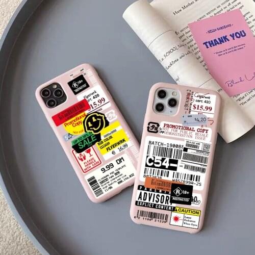 Fashion Retro Bar Code Label pink TPU Soft Case for iPhone 12mini 7 8 Plus SE2020 Cover for iPhone Xs Max 11Pro 12pro Max 6s XR