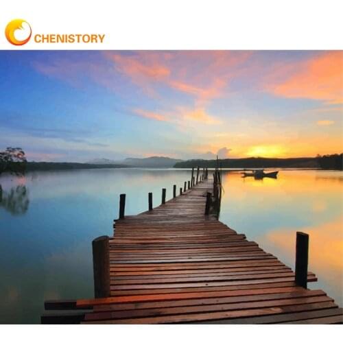 CHENISTORY Frame DIY Painting By Numbers Landscape Sunset Canvas Painting Wall Art Picture Coloring By Number For Home Decors