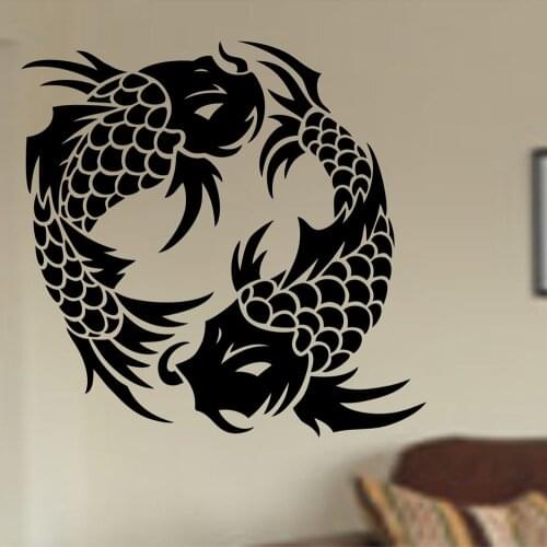 Koi Fish Wall Decal Bedroom Kitchen Restaurant Art Interior Design Decor Fishes Japanese Style Yin Yang Mural Vinyl Sticker Q764