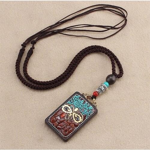 2020 New Vintage Ethnic Style Lotus Ox Horn Wood beaded Stone Pendants & Necklaces Statement Nepal Necklace Women Men Jewelry