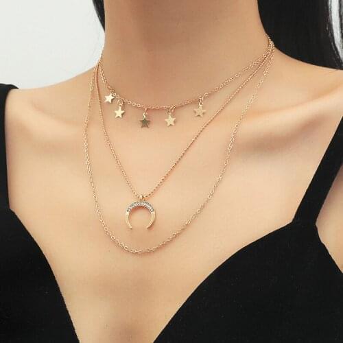 New Fashion Simple Multi-layer Necklace Star Moon Disc Tassel Pendant Female Necklaces For Women Party Jewelry Gifts