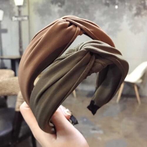 Solid Color Cloth Cross Hairband Headband Turban for Women Lady Wide Plastic Hair Hoop Bezel Hair Bands Accessories