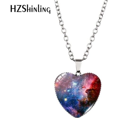 New Galaxy Nebula Heart Necklace Space Universe Heart Pendant Jewelry Galaxy Heart Shaped Necklace Pendant HZ3
