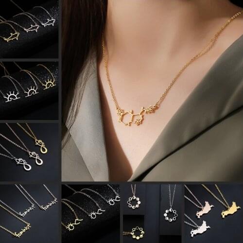 Stainless Steel Womens Necklace Molecules DNA Sunshine Ocean Wave Chemistry Memorial Statement Jewelry Pendant Necklace