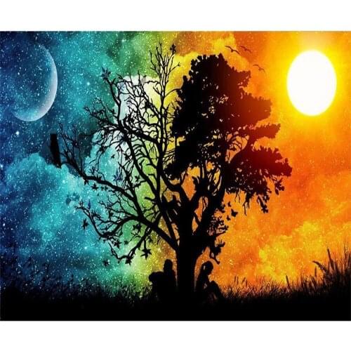 Landscape Tree Fantasy Printed Fabric 11CT Cross Stitch Patterns DIY Embroidery DMC Threads Sewing Handmade Adults