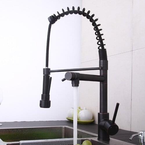 Full Copper Black Hot and Cold Kitchen Faucet Double Handle Double Pull Out Spring Telescopic Washbasin Mixer Tap YM153