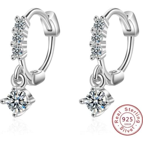 Luxury Solid Silver Color Stud Earrings Trendy Elegant Single Row Zircon Party Small Creative Prevent Allergy Jewelry