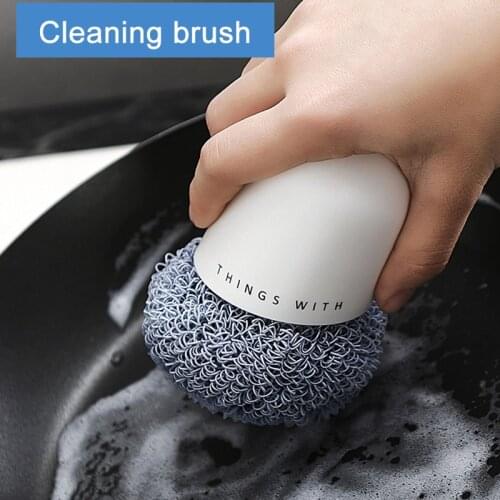 Steel Wire Ball Cleaning Brush with Handle Kitchen Cleaner Tool for Washing Pot Dish Pan Bowl Scouring Pads Practicle Brush new