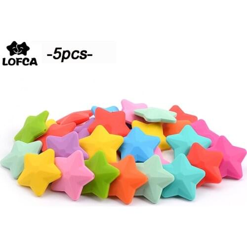LOFCA 5pcs Star Silicone Beads Soft teether Star Shape BPAFREE Baby Diy Jewelry Bracelet Necklace and Pendant Making Oral Care