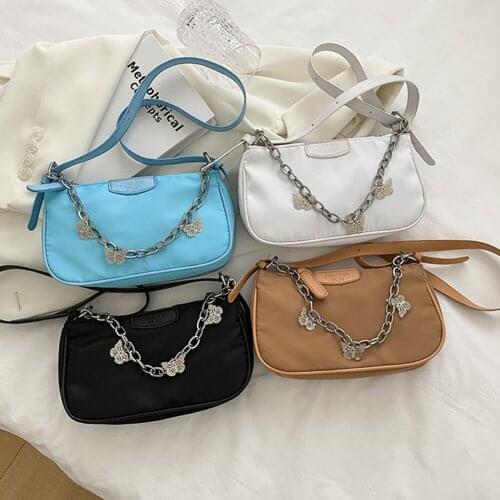 Women Underarm Bag Fashion Butterfly Chain Shoulder Bags Oxford Cloth Casual Travel Street Young Ladies Solid Color Handbags