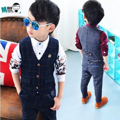 2017 Spring Children Suit Baby Boys Suits Kids Vest Boys Formal Suit For Weddings Boys Clothes Set Plaid Vest+Pants 2pcs 2-8Y