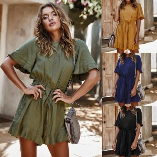 Spring solid color holiday style short jumpsuit