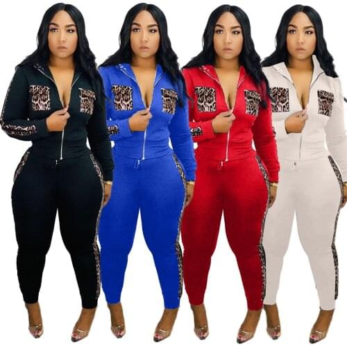 Winter Two Piece Set Fall Clothing for Women 2021 Leopard Print White Black Red Blue Casual Outfits Two Piece Set Top and Pants