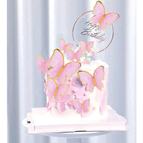 1set Butterfly Cake Toppers Happy Birthday Cake Decoration DIY Handmade Cakecup Dessert for Baby Shower Kids Birthday Party