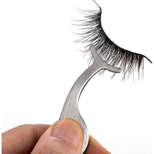 1Pc Stainless Steel Eyelashes Extension Tweezers Auxiliary Clamp Clips Practice Beauty Eye Lash Makeup Tools