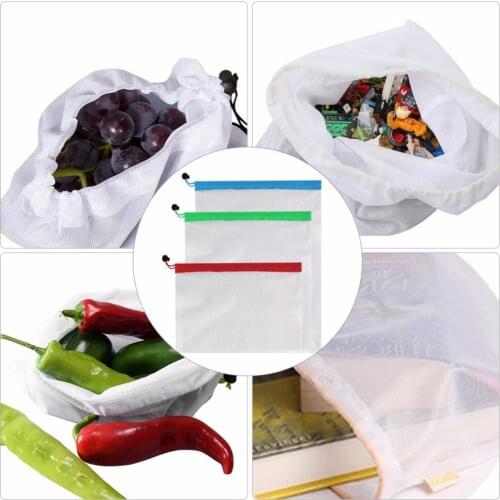 10PCS or 15PCS Reusable Mesh Storage Bag For Grocery Shopping Fruit Vegetable Toys Storage Mesh Produce Bag 3 colors