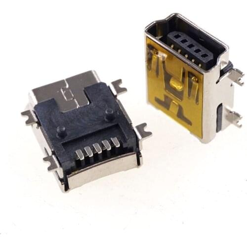 1000pcs/tape & Reel Mini USB Connector 2.0 B F 5 Pin receptacle Female right angle SMD /SMT Mount reflow solderable Board guide
