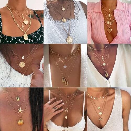 25 Style New Trendy Cross Heart Crystal Necklace For Women Gold Round Flower Star Pendant Necklace Gift Bohemian Choker Necklace