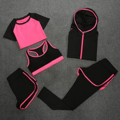 5PCS/set New Slim Quick-drying Short-sleeved Running Sportswear Womens Five-piece Fitness Yoga Clothing Set Sportwear