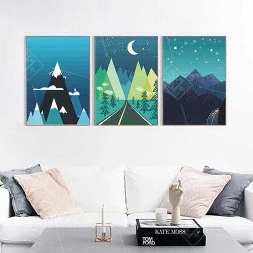 Abstract Wall Art Cartoon Moonlight Landscape Paintings Nordic Canvas Posters and Prints Living Room Bedroom Corridor Decoration