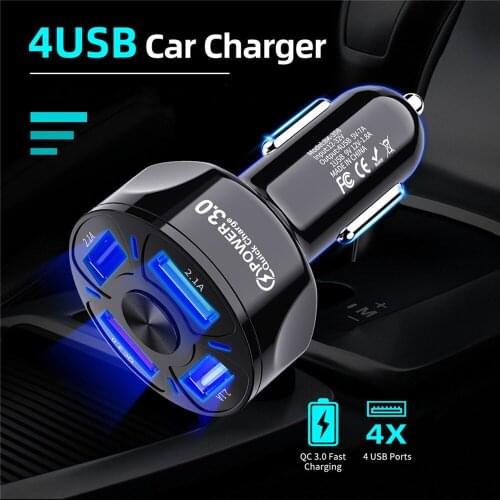 4 Ports USB Car Charge LED Light Quick Charging for IPhone Xiaomi Huawei Mobile Phone Charger Adapter In Car