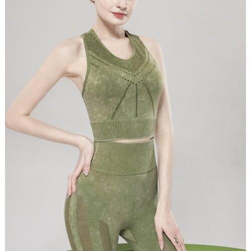 Seamless Yoga Suit 2 piece Sports vest Crop Top Seamless Leggings Sport Set Gym Clothes Fitness Tracksuit Workout Set Femme