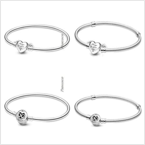 Authentic 925 Sterling Silver Moments Heart Infinity Clasp Snake Chain Bracelet Bangle Fit Bead Charm Diy Pandora Jewelry
