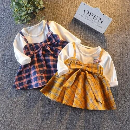 Kids Dresses for Girls Baby Clothes Girls Dresses 2018 Autumn Fashion Plaid Fake Two Pieces Princess Dress for Newborns Infant