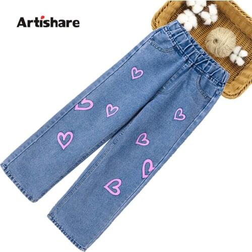 Jeans Girl Heart Pattern Jeans For Girls Casual Style Children Jeans Spring Autumn Childrens Jeans Clothes 6 8 10 12 14