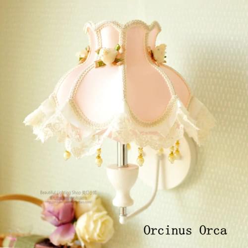 European lace wall lamp living room corridor Princess Room Girl Bedroom bedside lamp Korean pink creative romantic wall lamp