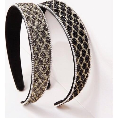 Europe Black Grey Rhinestone Rhombic Hairbands Women Broad Brimmed Vintage Baroque Headband Hair Accessories Headwear 2021