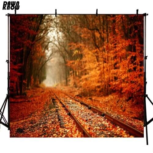 DAWNKNOW Autumn Railway Photography Background For Wedding Forest Fallen Leaves Customize Backdrop For Photo Studio F168