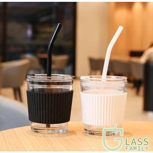 GF Reusable Smoothie Cups Glass Coffee Cup with Lid and Silicone Straw Drinking Glasses for Milk Smoothies Bubble Juice Coffee