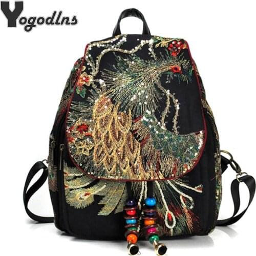 Retro Design Canvas Backpack Women Large Capacity Ethnic Backpack Handmade Embroidered Knapsack Female Travel Shoulder Rucksack