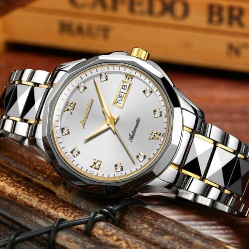 JSDUN Mens Automatic Mechanical Strap Tungsten Steel Waterproof Luminous Japanese Movement Luxury Fashion Watch 8813