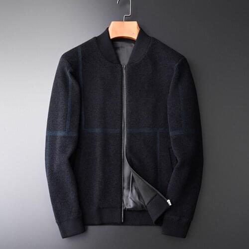 Classic Plaid Mens Sweaters Luxury Napping Stand Collar Cardigan Sweater Male Fashion Computer Knitted Zipper Sweater Man Winter