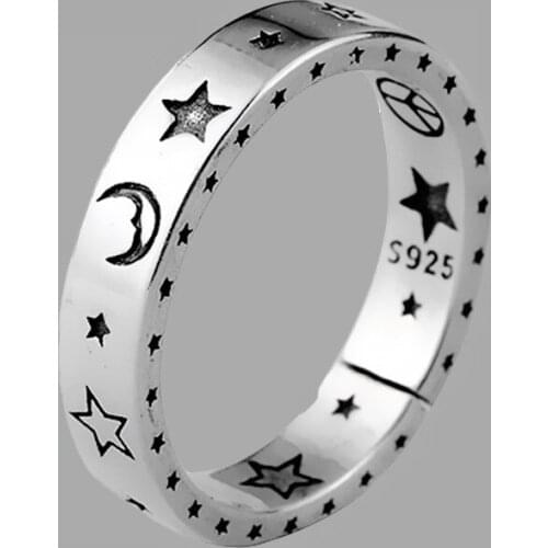 Vintage Moon Star Open Thai Silver Color Ring Smiling Face Finger Rings For Fashion Women Jewelry